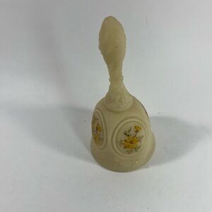 Fenton Hand Painted Satin Bell Yellow Flower Signed By Artist